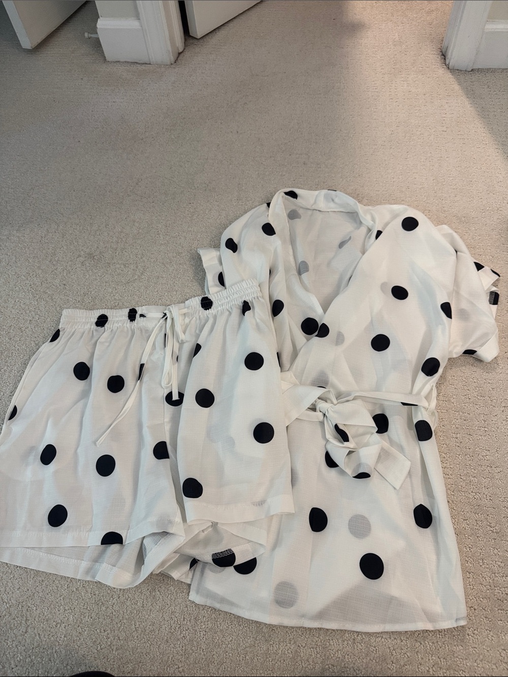 White Polka Dot Two-Piece Lounge Set